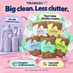 Compact cleaning packs for less cupboard clutter