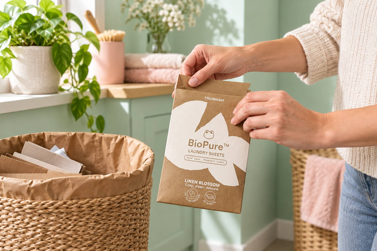 Empty cardboard laundry packaging being folded
